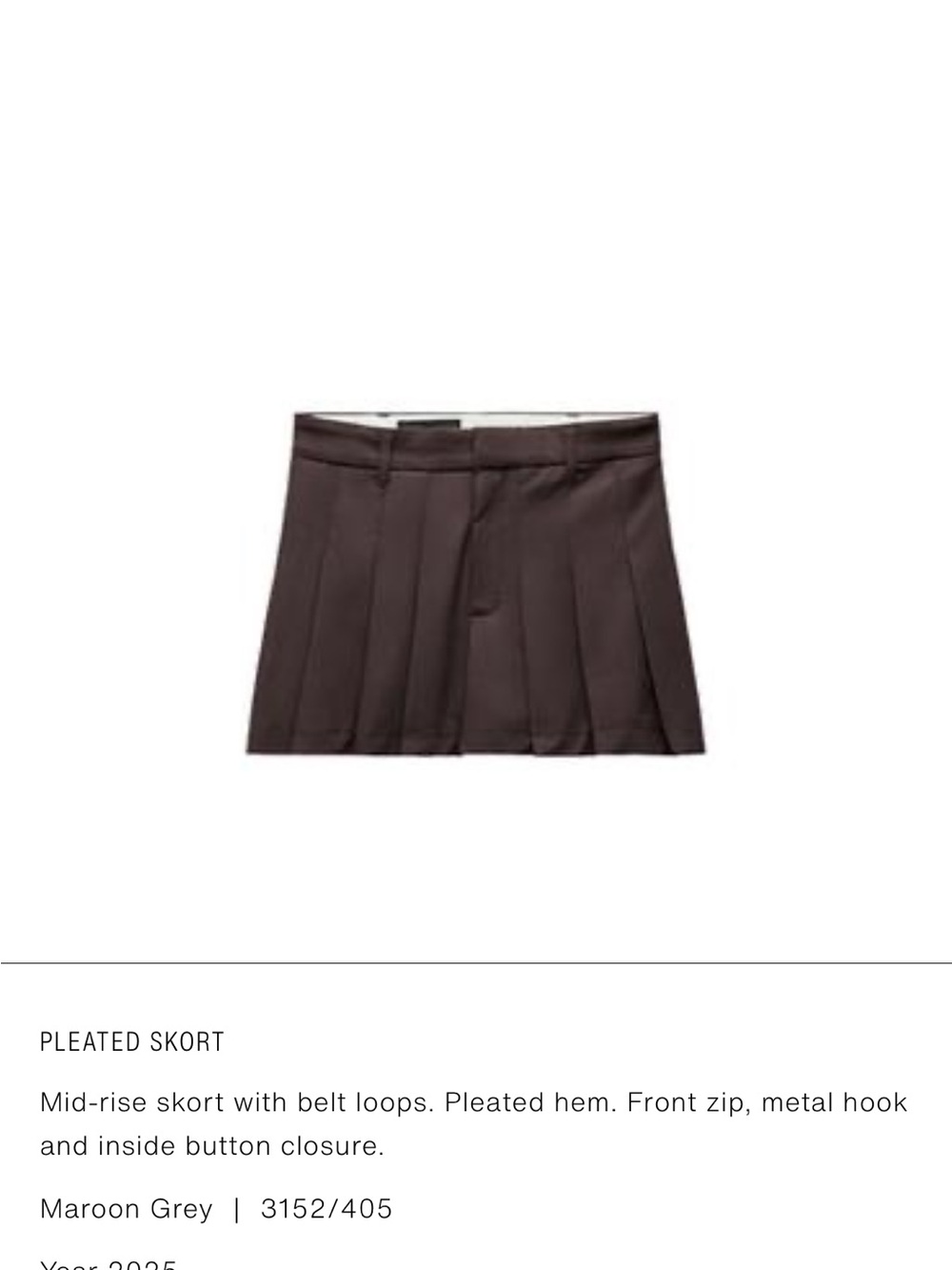 Zara Maroon Gray Pleated Women’s Skort